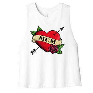 Heart Mom Tattoo Women's Racerback Cropped Tank