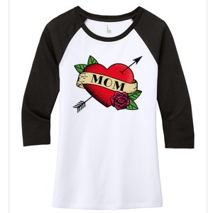 Heart Mom Tattoo Women's Tri-Blend 3/4-Sleeve Raglan Shirt