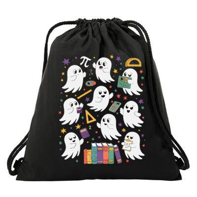 Halloween Math Teacher Ghost Math Teacher Spooky Halloween Gift Drawstring Bag