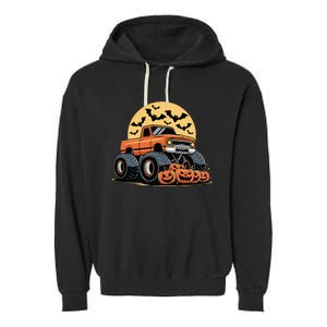 Halloween Monster Truck Pumpkins Garment-Dyed Fleece Hoodie