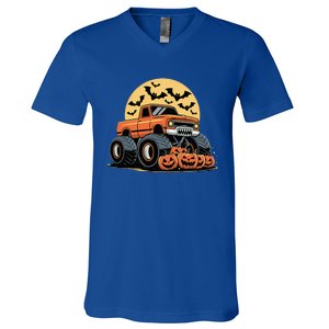 Halloween Monster Truck Pumpkins V-Neck T-Shirt