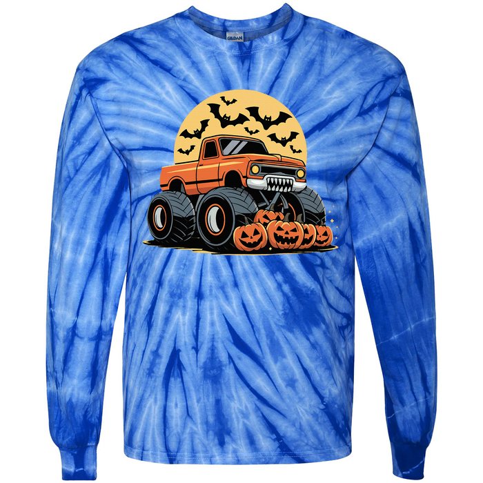 Halloween Monster Truck Pumpkins Tie-Dye Long Sleeve Shirt