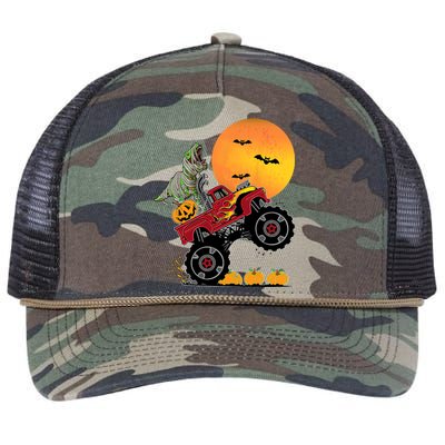 Halloween Monster Truck Dinosaur T Rex Dino Gift Retro Rope Trucker Hat Cap