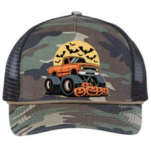 Halloween Monster Truck Pumpkins Gift Retro Rope Trucker Hat Cap