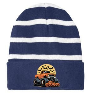 Halloween Monster Truck Pumpkins Gift Striped Beanie with Solid Band