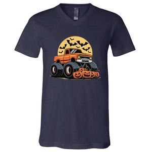 Halloween Monster Truck Pumpkins Gift V-Neck T-Shirt