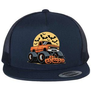 Halloween Monster Truck Pumpkins Gift Flat Bill Trucker Hat