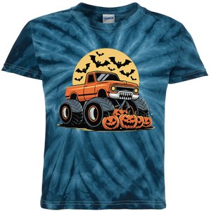 Halloween Monster Truck Pumpkins Gift Kids Tie-Dye T-Shirt