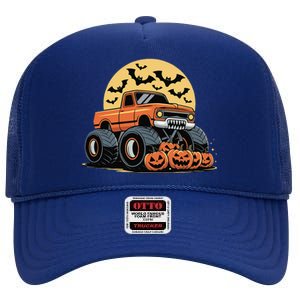 Halloween Monster Truck Pumpkins Gift High Crown Mesh Back Trucker Hat