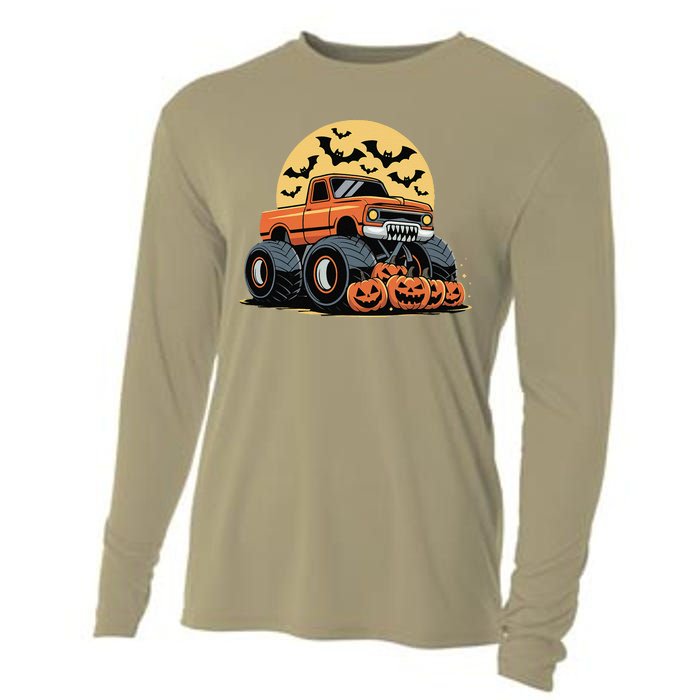 Halloween Monster Truck Pumpkins Gift Cooling Performance Long Sleeve Crew