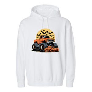 Halloween Monster Truck Pumpkins Gift Garment-Dyed Fleece Hoodie