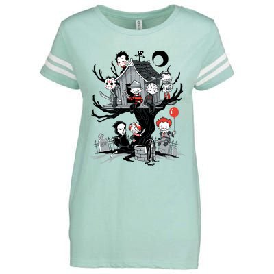 Horror Movie Tree House Funny Halloween Enza Ladies Jersey Football T-Shirt