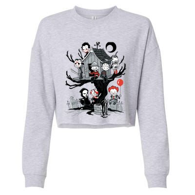 Horror Movie Tree House Funny Halloween Cropped Pullover Crew