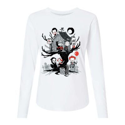 Horror Movie Tree House Funny Halloween Womens Cotton Relaxed Long Sleeve T-Shirt