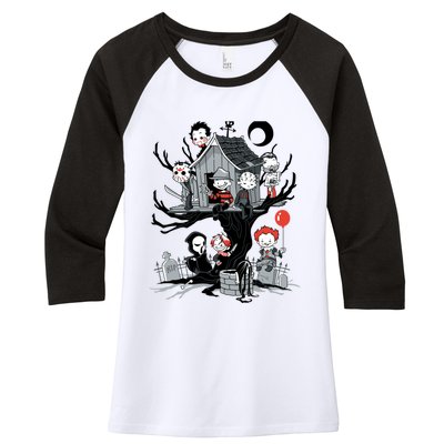 Horror Movie Tree House Funny Halloween Women's Tri-Blend 3/4-Sleeve Raglan Shirt