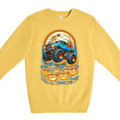 Halloween Monster Truck Jack O Lantern Boy Trick Treat Premium Crewneck Sweatshirt