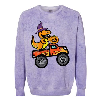 Halloween Monster Truck Dino Trex Costume Colorblast Crewneck Sweatshirt