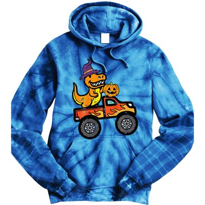 Halloween Monster Truck Dino Trex Costume Tie Dye Hoodie