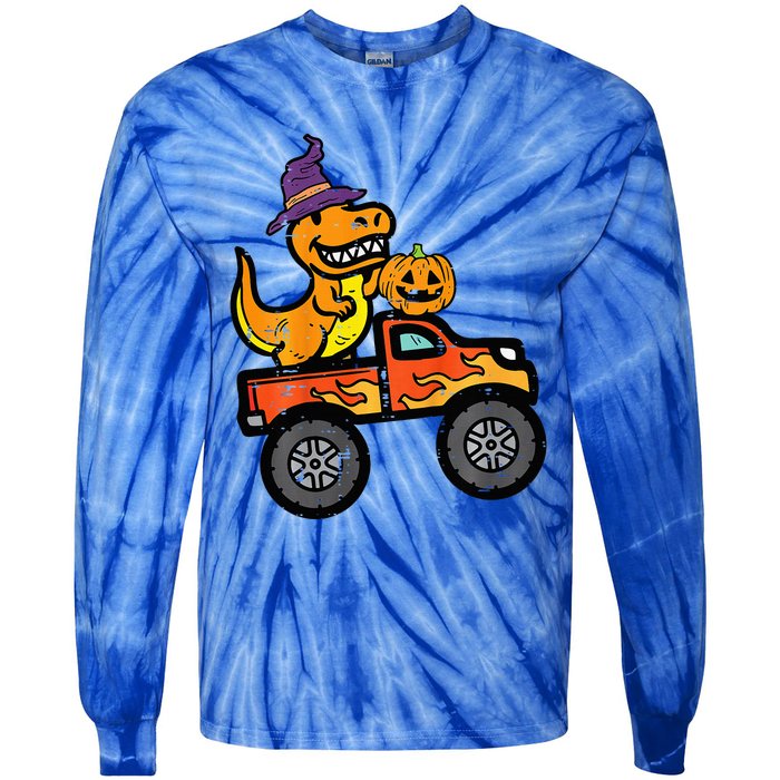 Halloween Monster Truck Dino Trex Costume Tie-Dye Long Sleeve Shirt