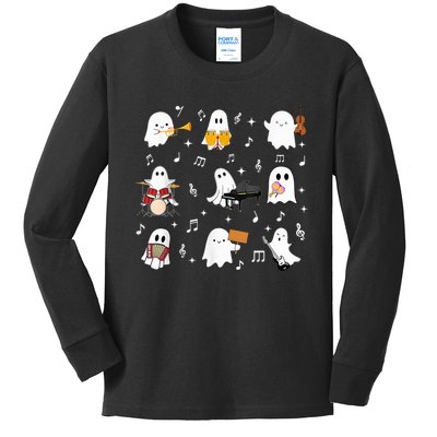 Halloween Music Teacher Ghost Playing Musical Instruments Kids Long Sleeve Shirt