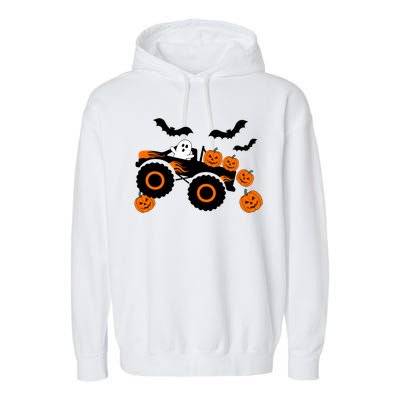 Halloween Monster Truck Ghost S Costume Gift Garment-Dyed Fleece Hoodie