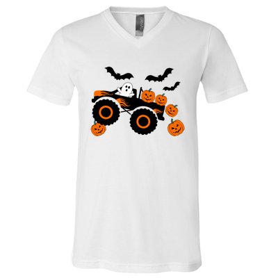 Halloween Monster Truck Ghost S Costume Gift V-Neck T-Shirt