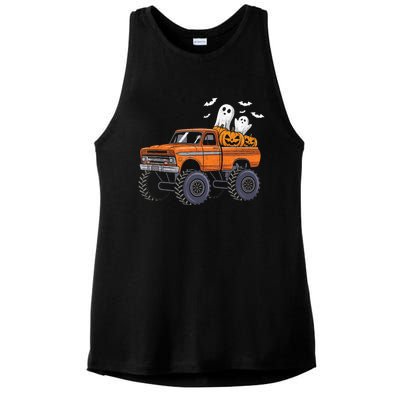 Halloween Monster Truck Ghost Pumpkin Ladies PosiCharge Tri-Blend Wicking Tank