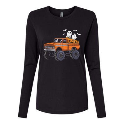 Halloween Monster Truck Ghost Pumpkin Womens Cotton Relaxed Long Sleeve T-Shirt