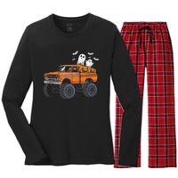 Halloween Monster Truck Ghost Pumpkin Women's Long Sleeve Flannel Pajama Set 