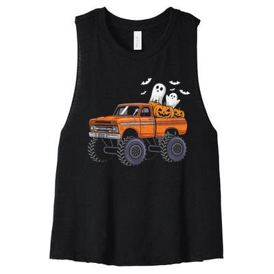 Halloween Monster Truck Ghost Pumpkin Women's Racerback Cropped Tank