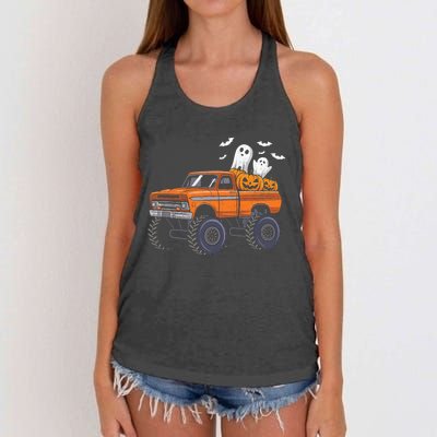 Halloween Monster Truck Ghost Pumpkin Women's Knotted Racerback Tank