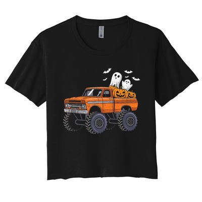 Halloween Monster Truck Ghost Pumpkin Women's Crop Top Tee