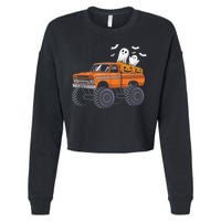 Halloween Monster Truck Ghost Pumpkin Cropped Pullover Crew