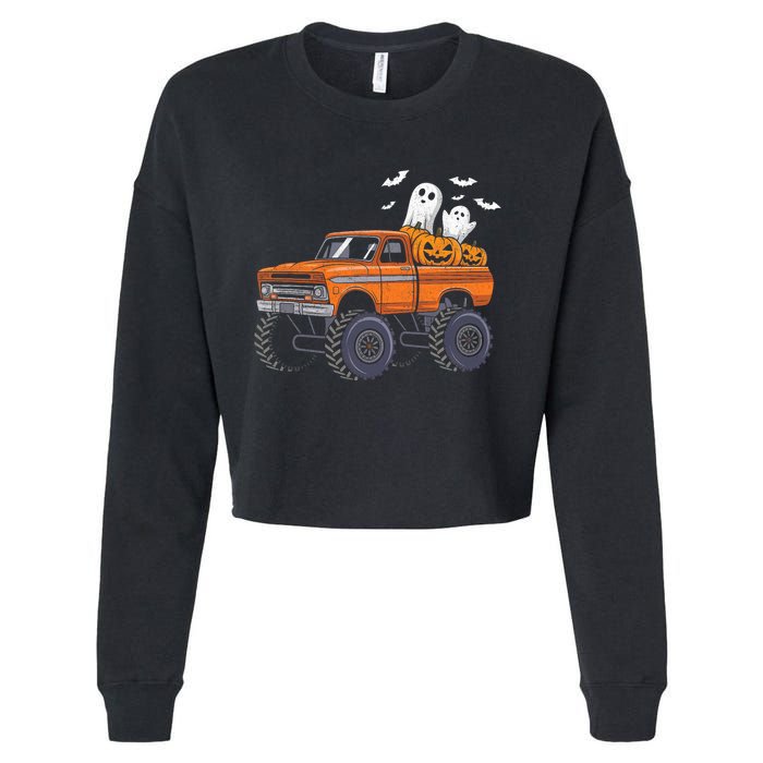 Halloween Monster Truck Ghost Pumpkin Cropped Pullover Crew