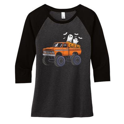 Halloween Monster Truck Ghost Pumpkin Women's Tri-Blend 3/4-Sleeve Raglan Shirt