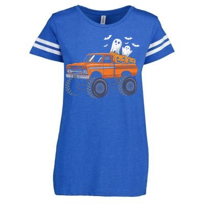 Halloween Monster Truck Ghost Pumpkin Enza Ladies Jersey Football T-Shirt