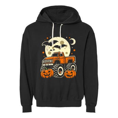 Halloween Monster Truck Pumpkin Halloween Garment-Dyed Fleece Hoodie