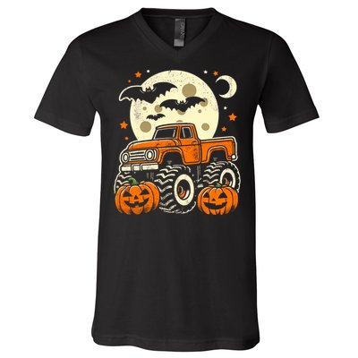 Halloween Monster Truck Pumpkin Halloween V-Neck T-Shirt