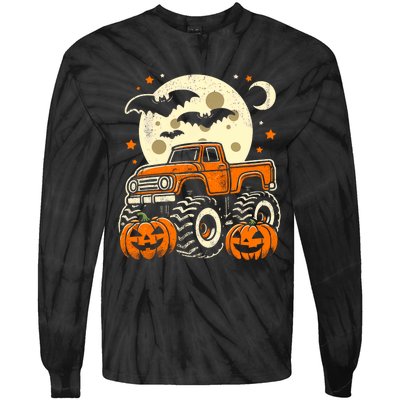 Halloween Monster Truck Pumpkin Halloween Tie-Dye Long Sleeve Shirt