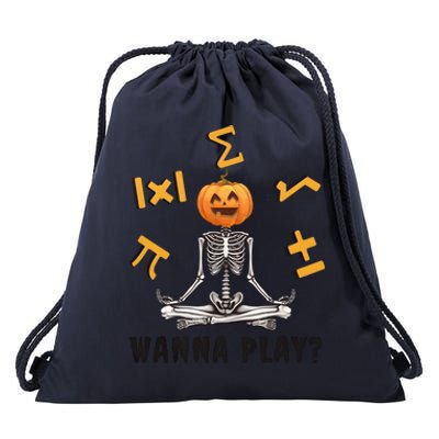 Halloween Math Teacher Funny Skeleton Wanna Play Drawstring Bag