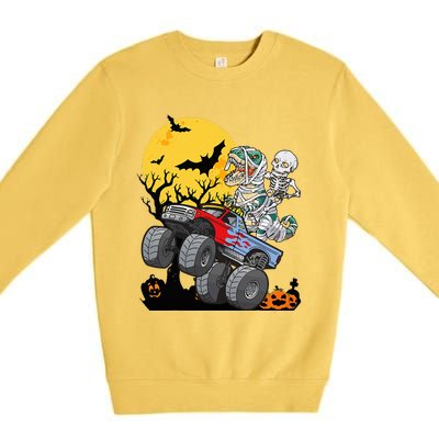 Halloween Monster Truck Pumpkin Mummy Dinosaur T Rex Premium Crewneck Sweatshirt