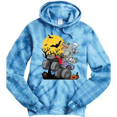 Halloween Monster Truck Pumpkin Mummy Dinosaur T Rex Tie Dye Hoodie