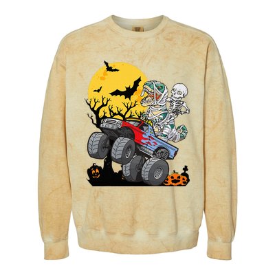 Halloween Monster Truck Pumpkin Mummy Dinosaur T Rex Colorblast Crewneck Sweatshirt