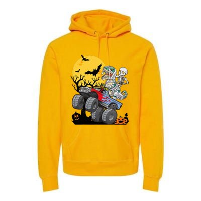 Halloween Monster Truck Pumpkin Mummy Dinosaur T Rex Premium Hoodie