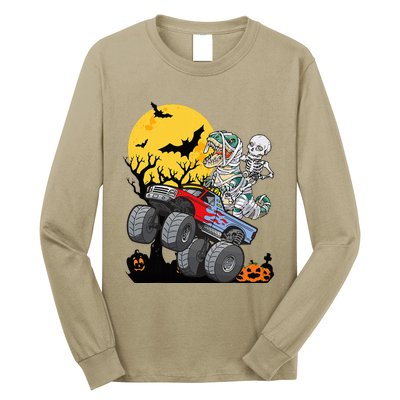 Halloween Monster Truck Pumpkin Mummy Dinosaur T Rex Long Sleeve Shirt