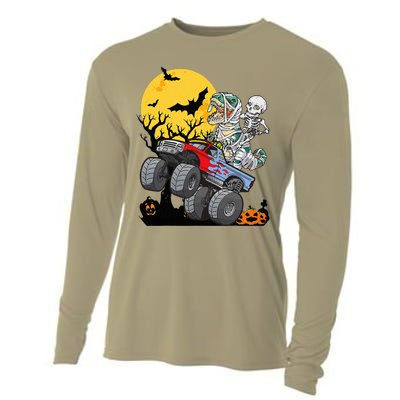 Halloween Monster Truck Pumpkin Mummy Dinosaur T Rex Cooling Performance Long Sleeve Crew