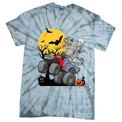 Halloween Monster Truck Pumpkin Mummy Dinosaur T Rex Tie-Dye T-Shirt