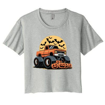 Halloween Monster Truck Pumpkins Women's Crop Top Tee