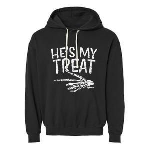 Hes My Treat Skeleton Matching Couple Halloween Garment-Dyed Fleece Hoodie