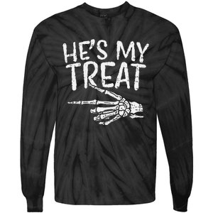 Hes My Treat Skeleton Matching Couple Halloween Tie-Dye Long Sleeve Shirt